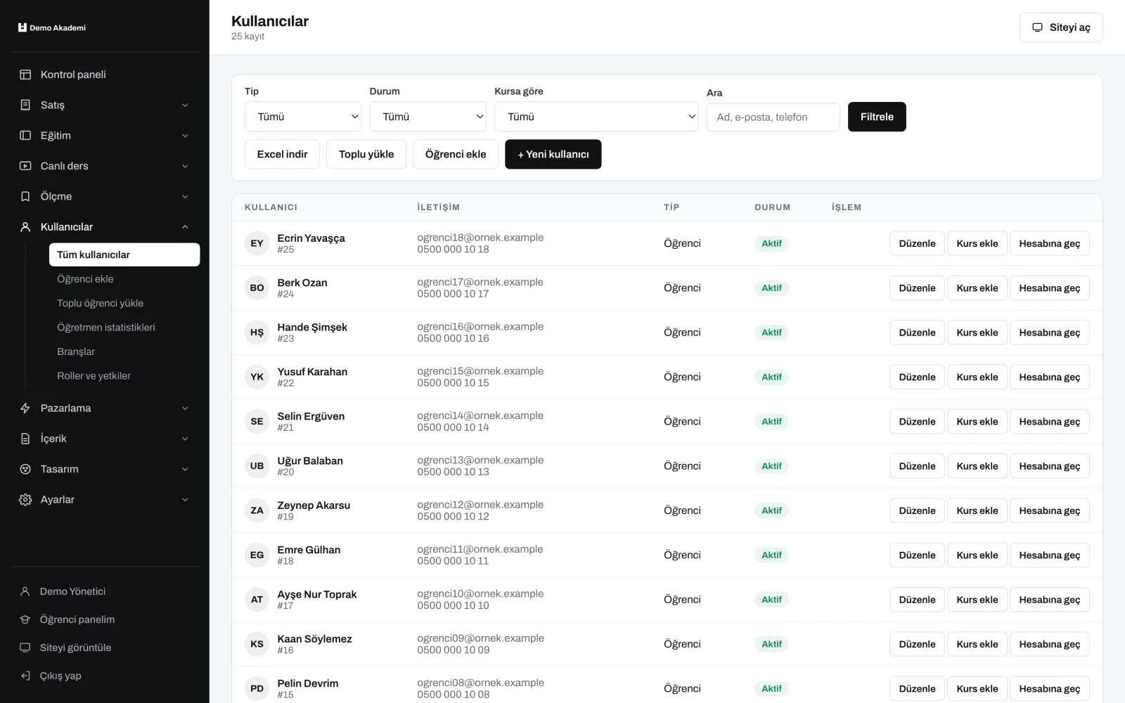 Kullanıcılar — uzem.app ekranı