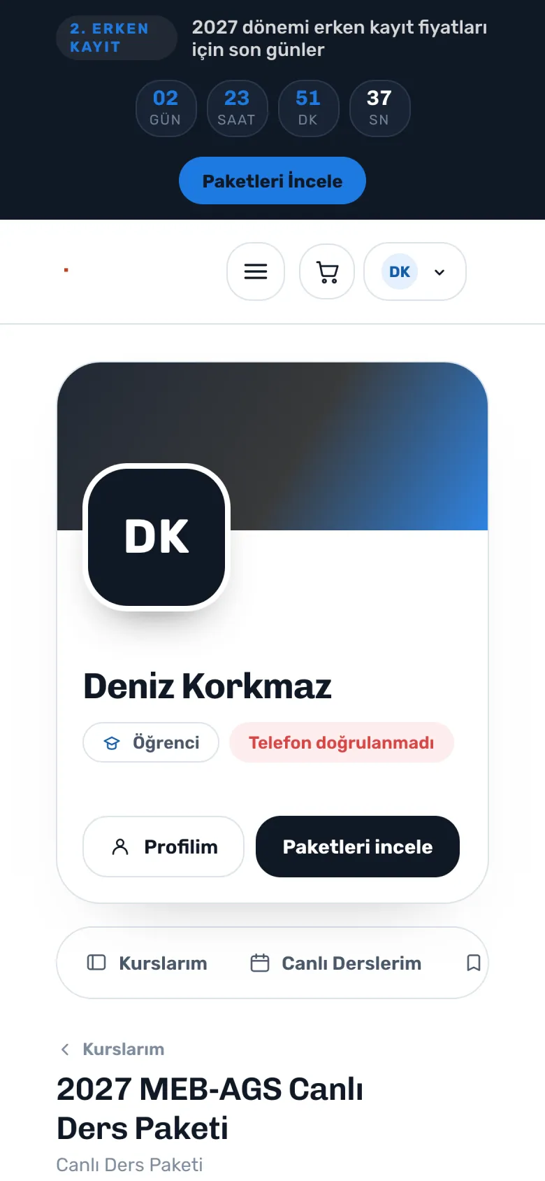 Kurs içi — telefon görünümü