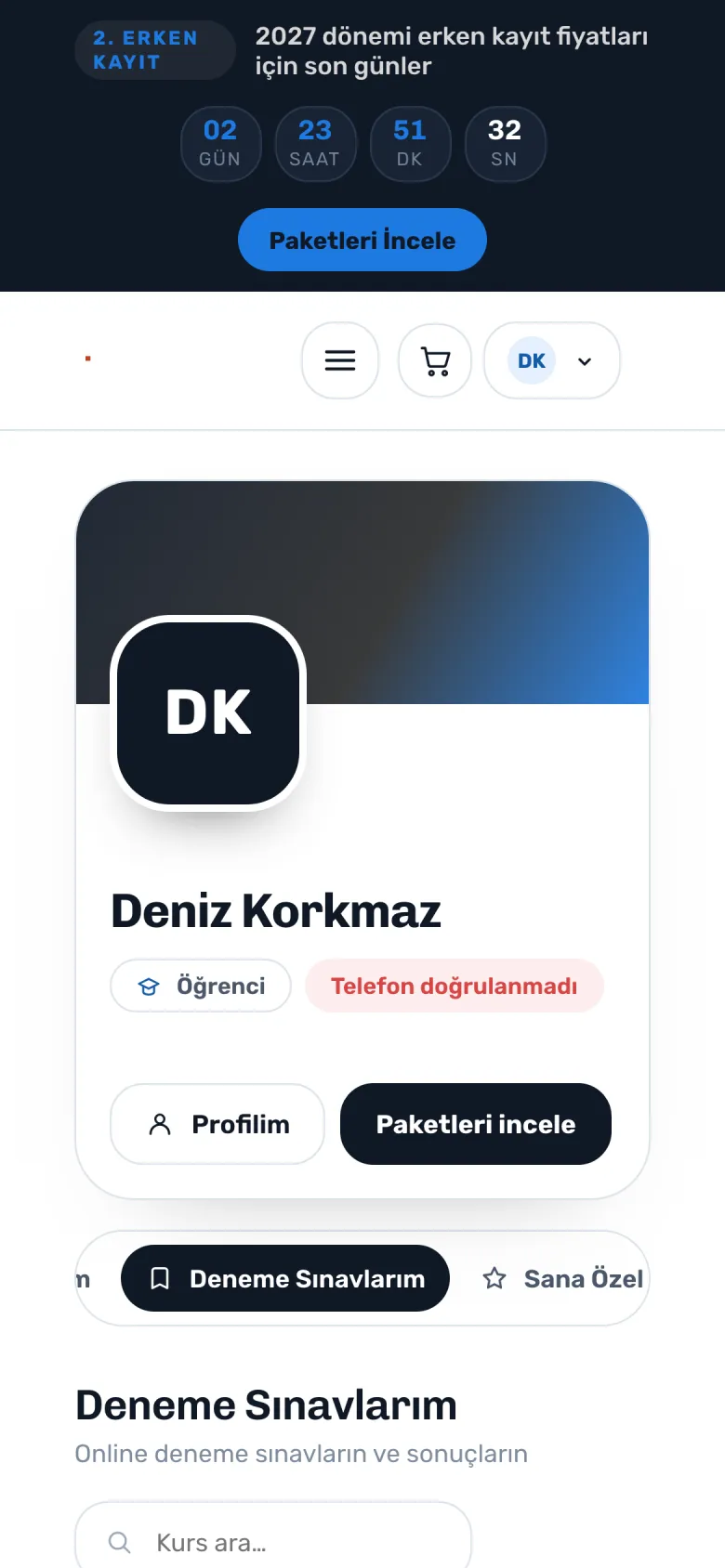 Denemeler — telefon görünümü