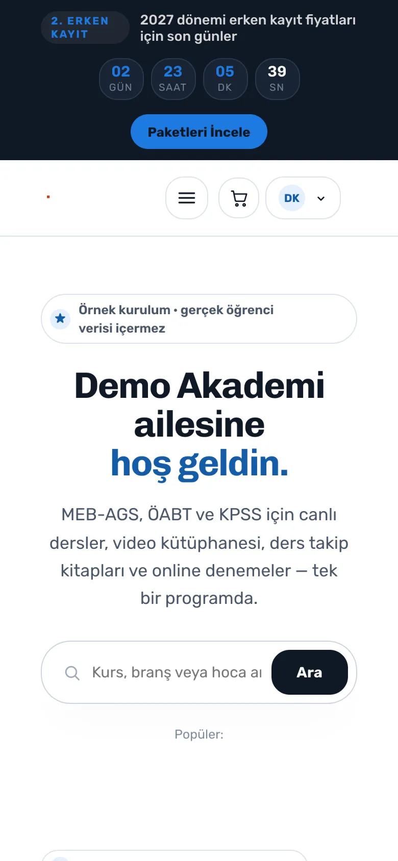Ana sayfa — telefon görünümü