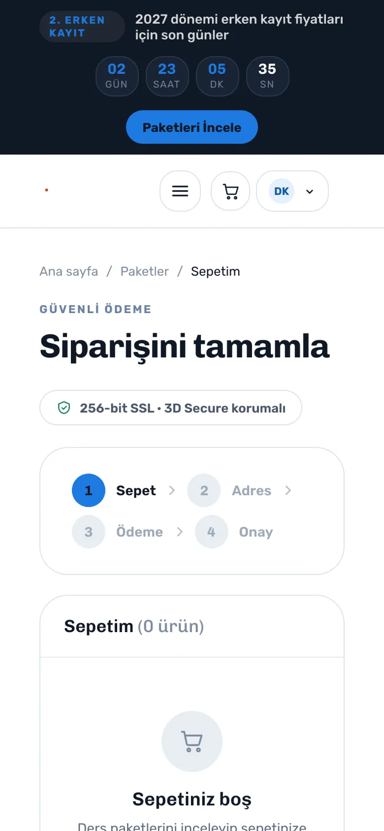 Sepet — telefon görünümü