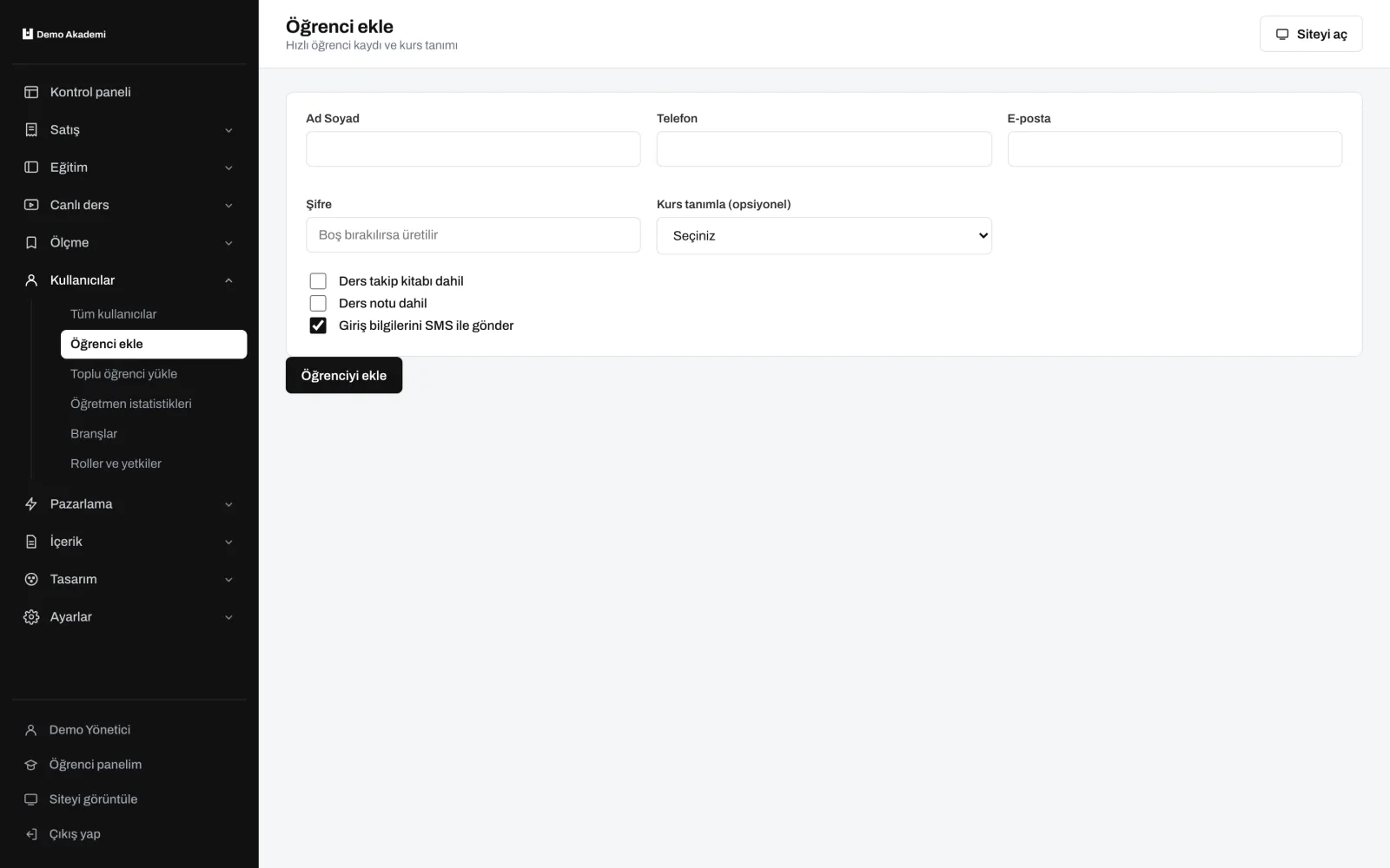 Öğrenci ekle — uzem.app ekranı
