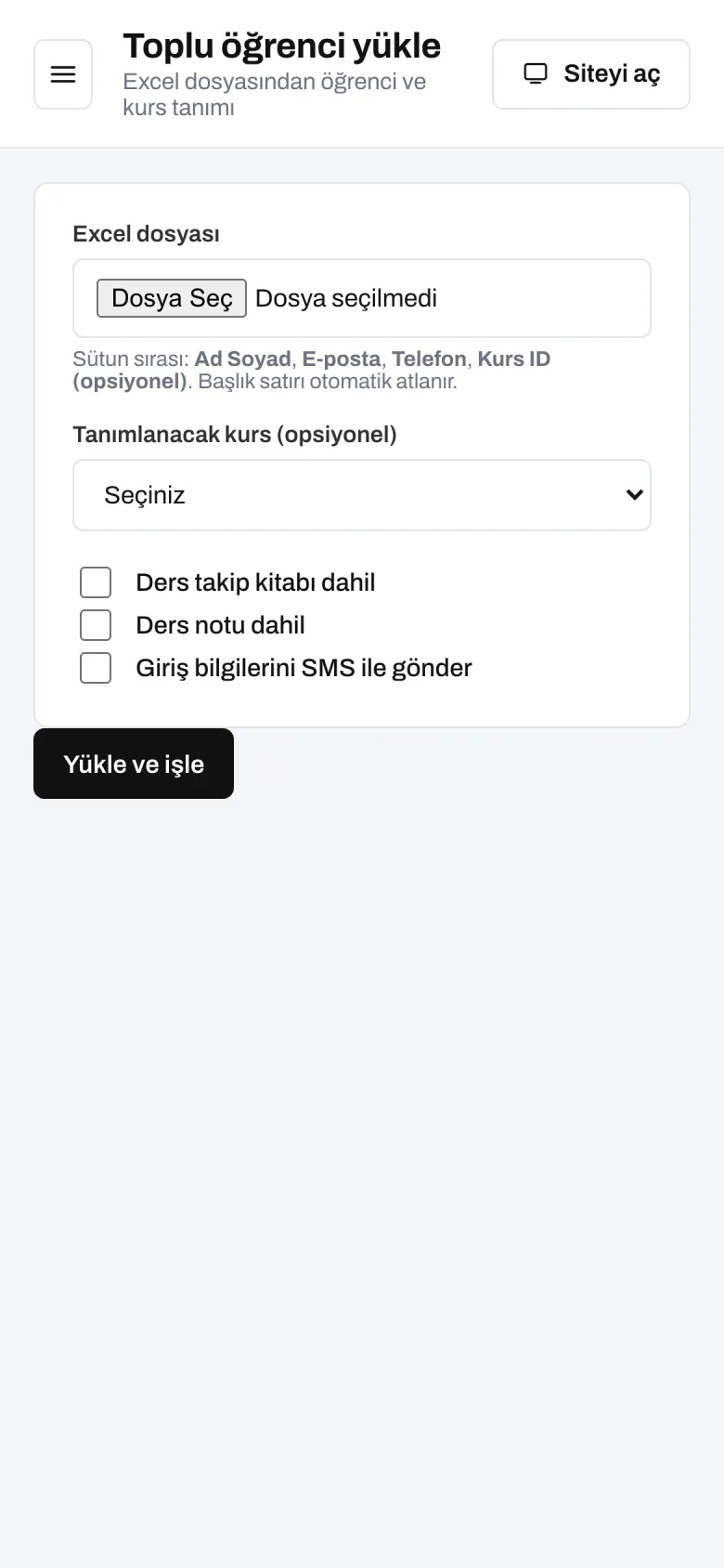 Toplu yükleme — telefon görünümü