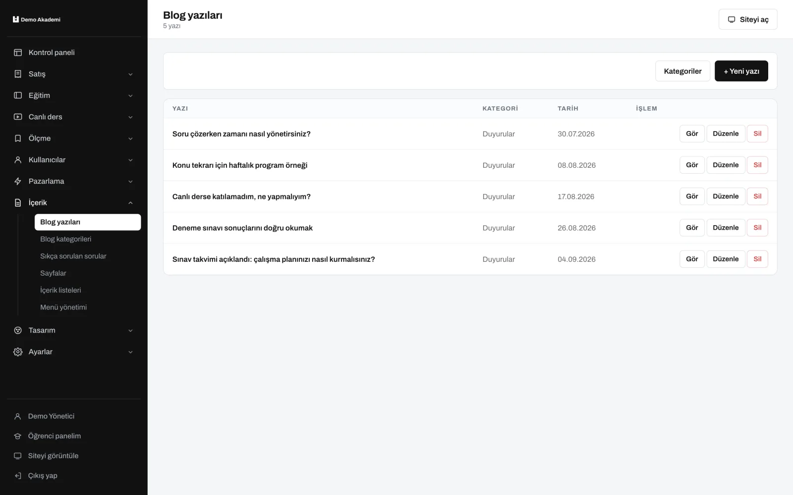 Blog yazıları — uzem.app ekranı