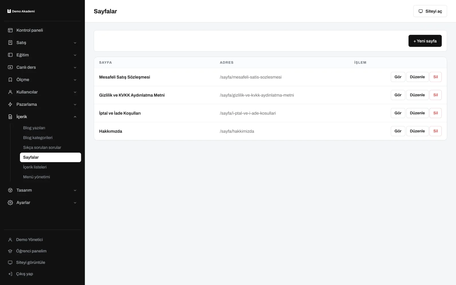 Sayfalar — uzem.app ekranı