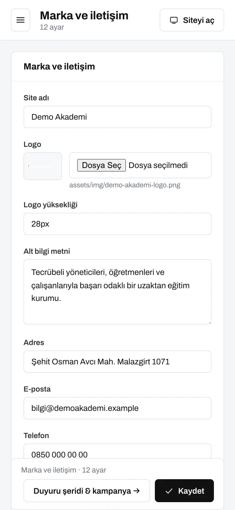 Marka ve iletişim — telefon görünümü