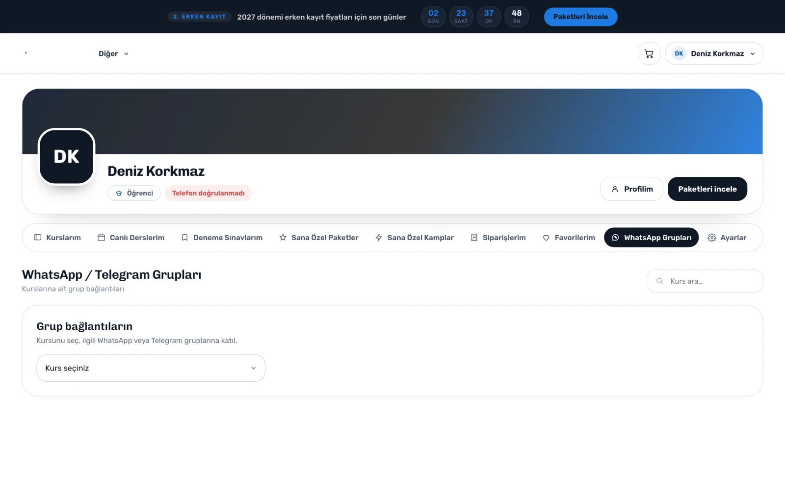 Öğrenci tarafı — uzem.app ekranı