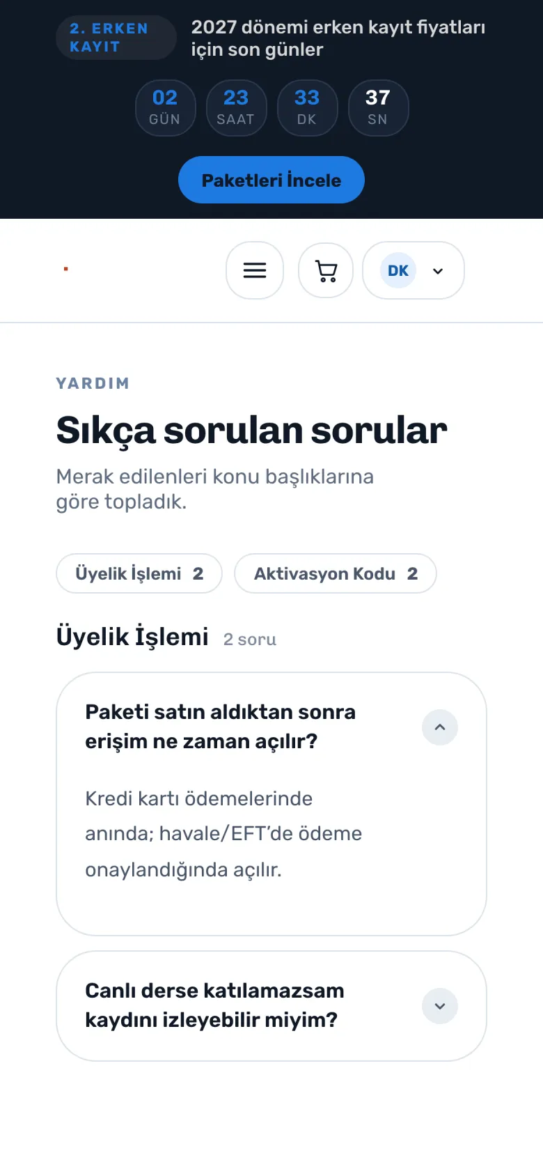 Sık sorulanlar — telefon görünümü