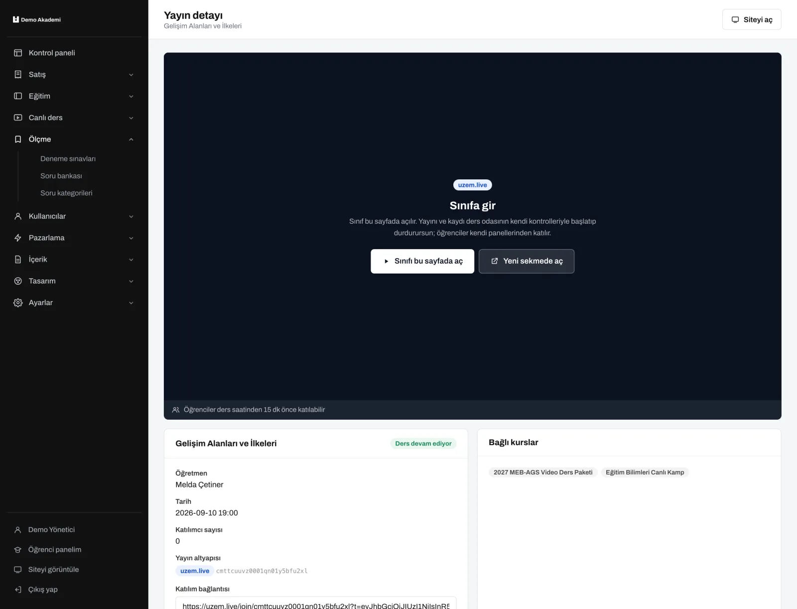 uzem.app yayın konsolu — uzem.app ekranı