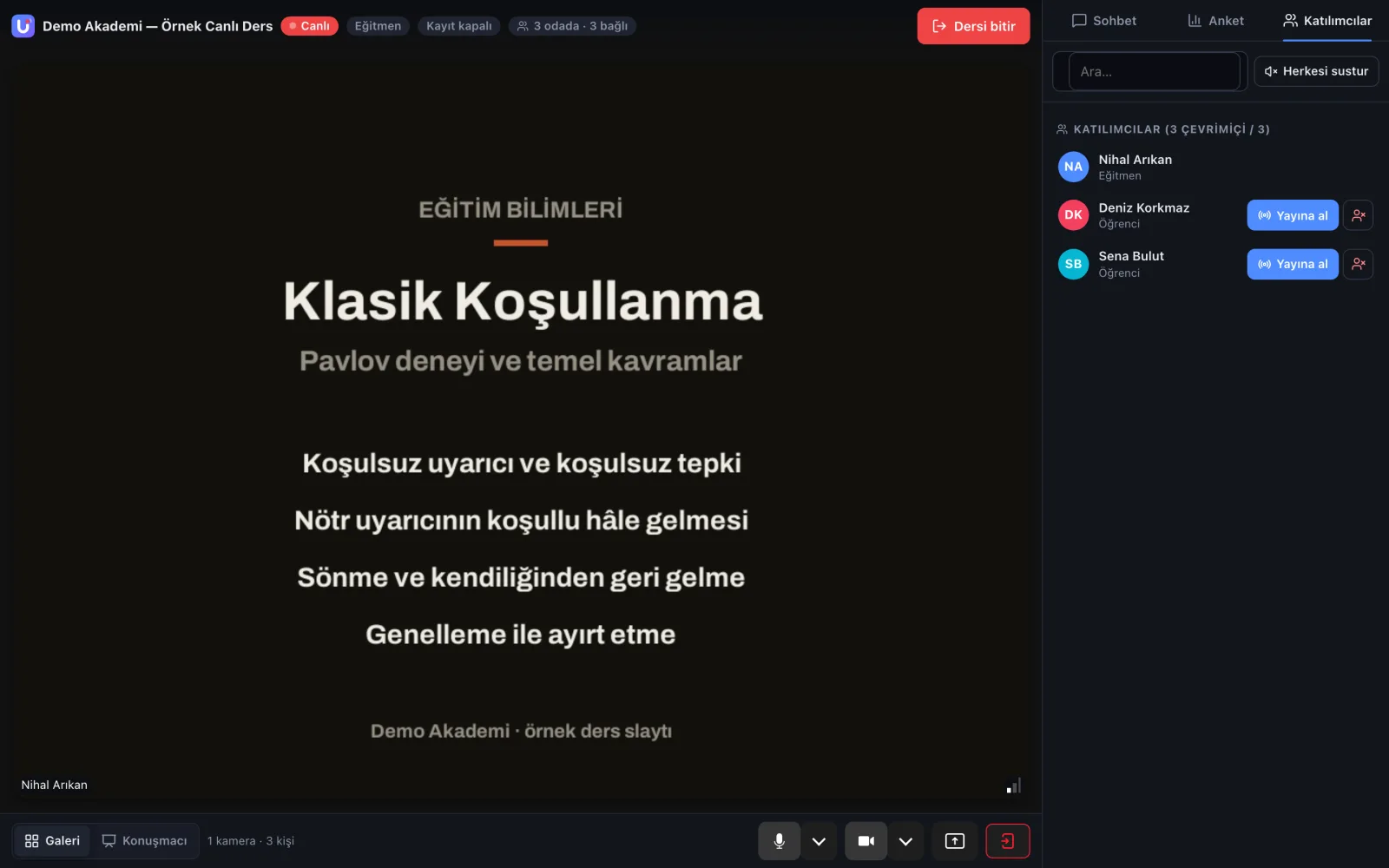 uzem.live canlı sınıf — uzem.app ekranı