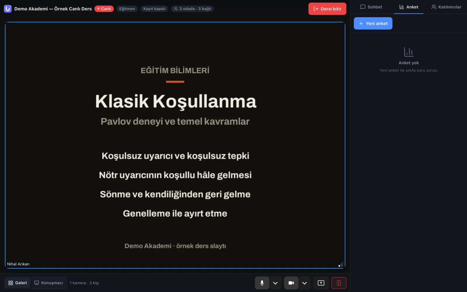 Ders içi anket — uzem.app ekranı